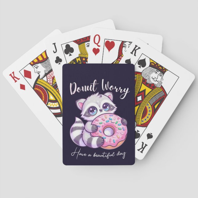 Doughnut Worry Cute Kawaii Racoon  Playing Cards (Back)