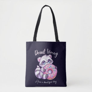 Doughnut Worry Cute Kawaii Racoon Tote Bag