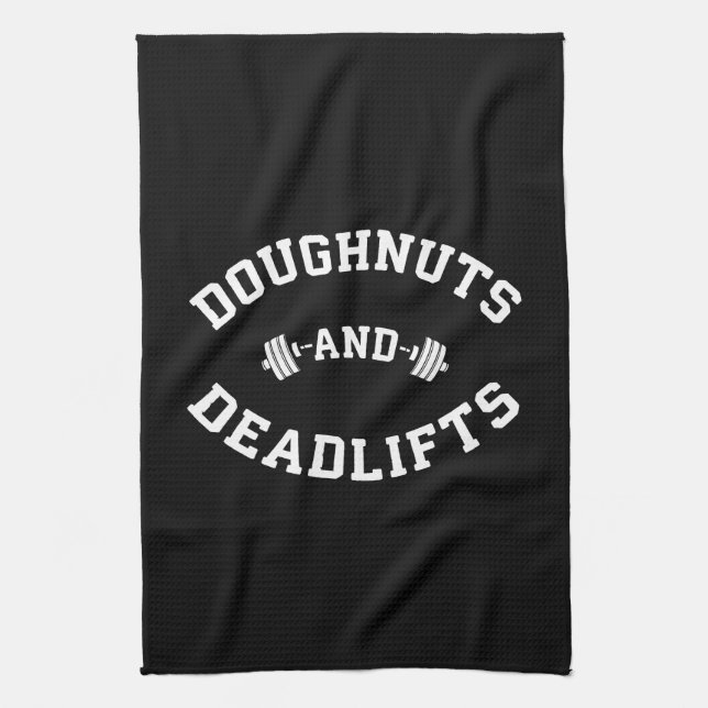 Doughnuts and Deadlifts - Funny Gym Workout Tea Towel (Vertical)