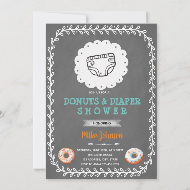 Doughnuts and diaper baby shower invitation (Front)