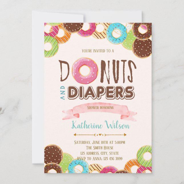 Doughnuts and diaper sprinkle party invitation (Front)