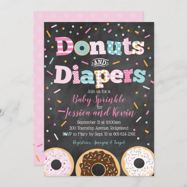 Doughnuts and Diapers Baby Girl Sprinkle or Shower Invitation (Front/Back)