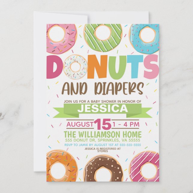 Doughnuts and Diapers Baby Shower Invitation (Front)