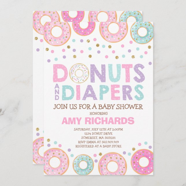 Doughnuts And Diapers Baby Shower Invitation (Front/Back)