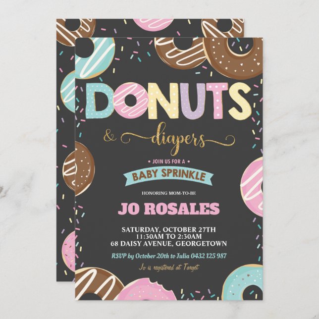 Doughnuts and Diapers Baby Shower Sprinkle Doughnu Invitation (Front/Back)
