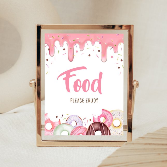 Doughnuts and Diapers Sprinkle Food Poster (Pink Donuts Girl Baby Shower Food Sign)