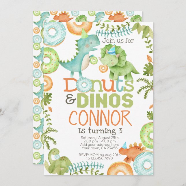 Doughnuts and Dinosaurs Invitation (Front/Back)