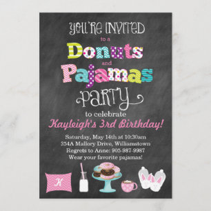 Doughnuts and Pyjamas Chalkboard Style Invitation