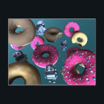 Doughnuts and Toy Robot 03 Postcard<br><div class="desc">Floating Doughnuts and little toy robots design.</div>