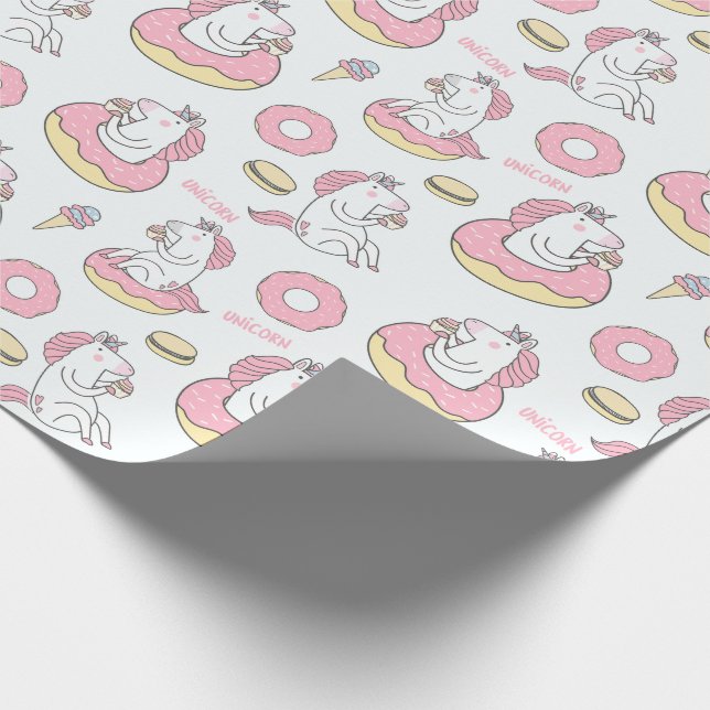 Doughnuts and Unicorns Whimsical Pattern Wrapping Paper (Corner)