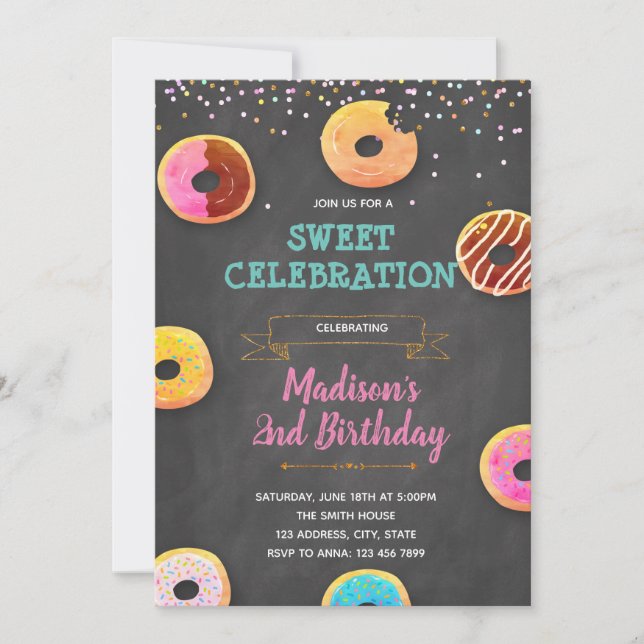 Doughnuts birthday shower party invitation (Front)