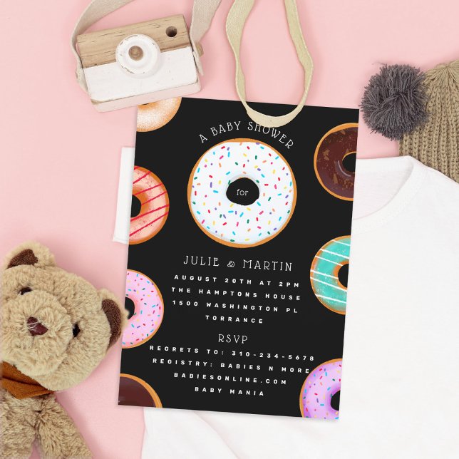 Doughnuts Black Baby Shower Invitation (Creator Uploaded)