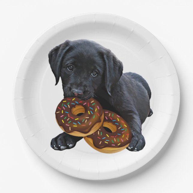 Doughnuts - Black Lab - Black Lab Paper Plate (Front)