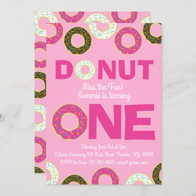 Doughnuts Colourful 1st Birthday Invitations (Front/Back)