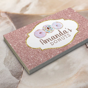 Doughnuts Cupcake Bakery Pastry Rose Gold Glitter Business Card