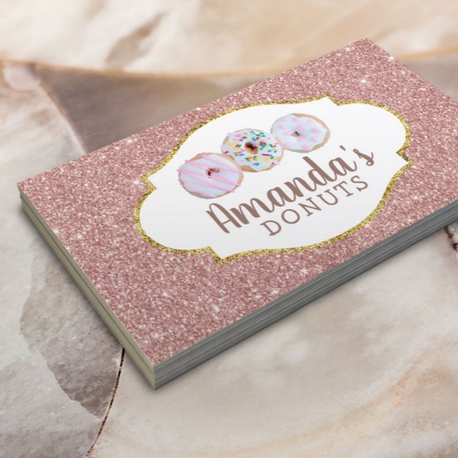Doughnuts Cupcake Bakery Pastry Rose Gold Glitter Business Card (Creator Uploaded)
