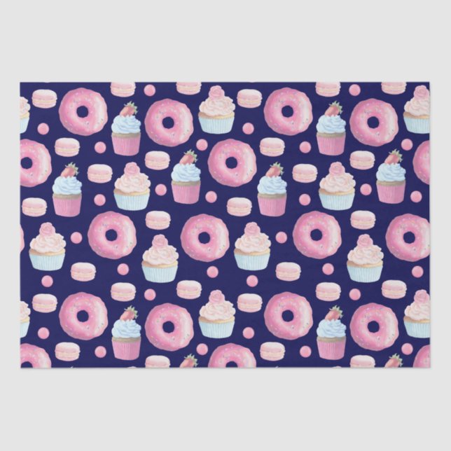 Doughnuts, cupcakes and macarons tissue paper (Front)