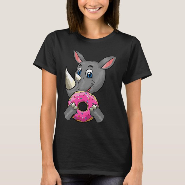 Doughnuts Cute Giant Rhino Mania Unique T-Shirt (Front)