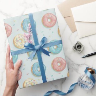 Doughnuts Cute Mint Green Pink & Yellow Wrapping Paper