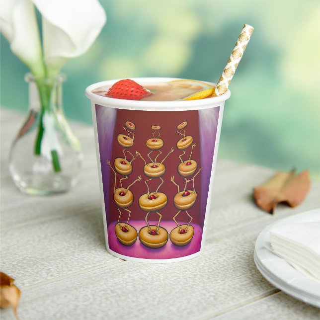 Doughnuts Dancing Whimsical Doughnut Characters Paper Cups (Creator Uploaded)