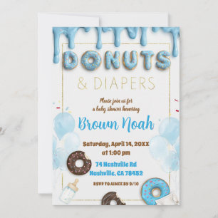 Doughnuts & Diapers Baby Shower Invitation Blue