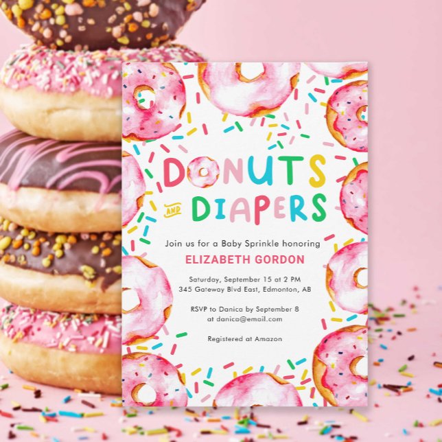 Doughnuts & Diapers Baby Sprinkle Cute Colourful F Invitation (Creator Uploaded)