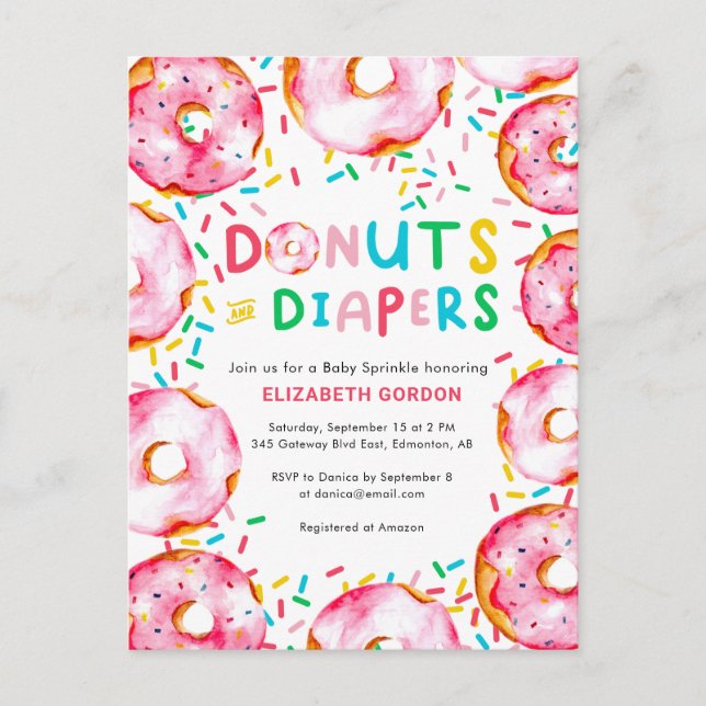 Doughnuts & Diapers Baby Sprinkle Cute Colourful F Postcard (Front)
