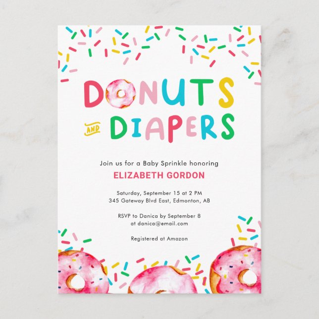 Doughnuts & Diapers Baby Sprinkle Cute Colourful F Postcard (Front)