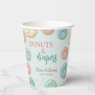 Doughnuts & Diapers Cute Mint Green Baby Shower Paper Cups