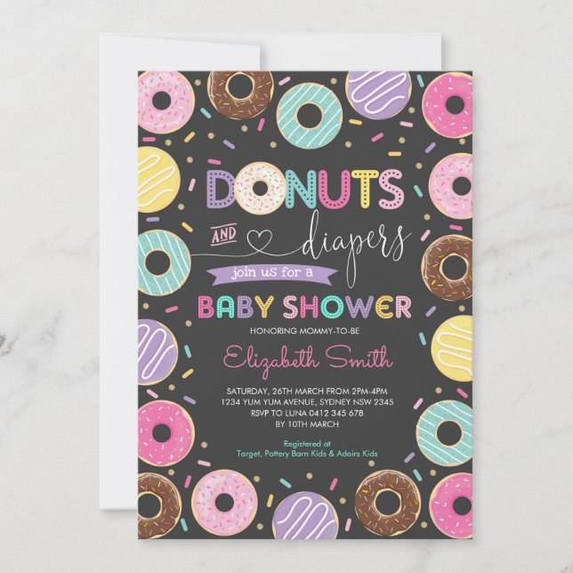 Doughnuts & Diapers Doughnuts Baby Shower Chalkboa Invitation (Front)