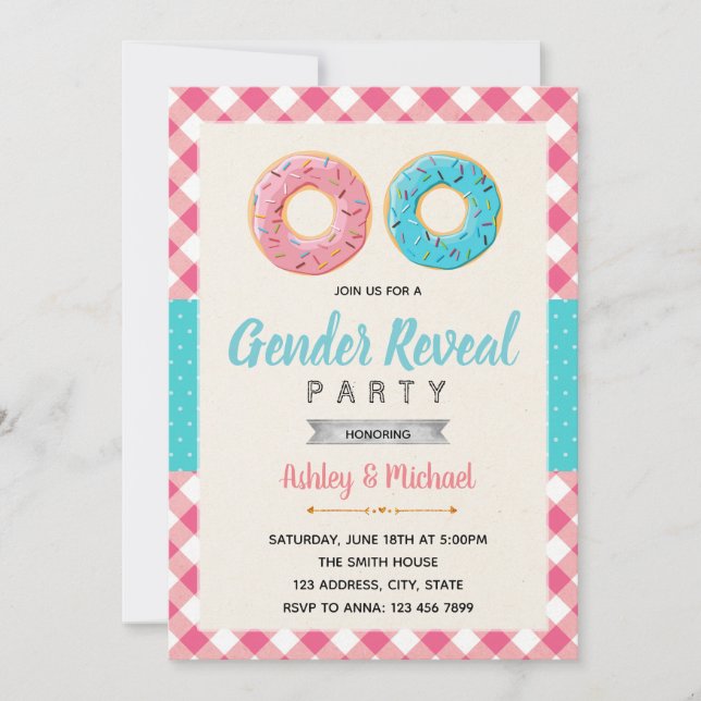 Doughnuts gender reveal party invitation (Front)