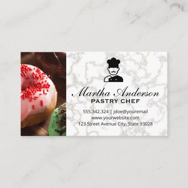 Doughnuts  | Gold White Marble | Black Marble Business Card (Front)