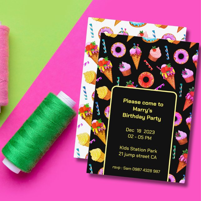 Doughnuts & Ice Cream Kids Birthday Party Invitati Invitation (Creator Uploaded)