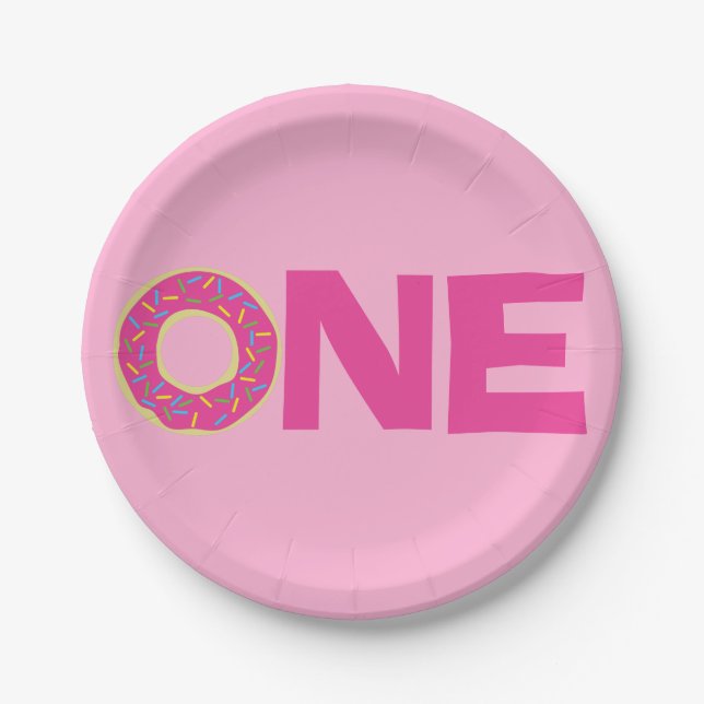 Doughnuts Kids 1st Birthday Party Theme Paper Plate (Front)