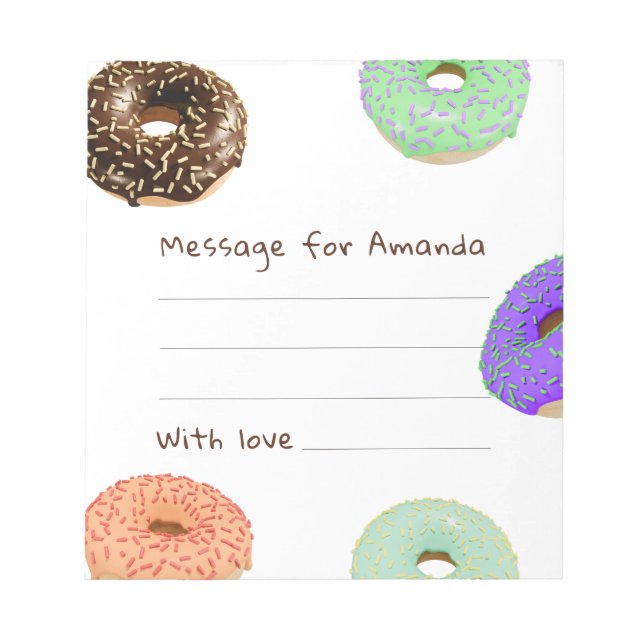 Doughnuts kids birthday time capsule message notepad (Front)