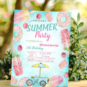 Doughnuts,Macaroons,Ice cream Bike Birthday Party Invitation