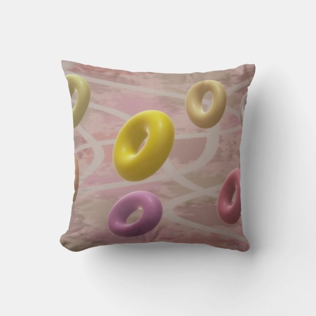 Doughnuts mixed colours mauve cushion (Front)