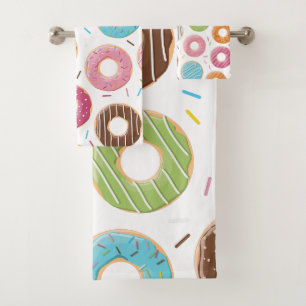 Doughnuts pink blue and bites chocolate pattern bath towel set