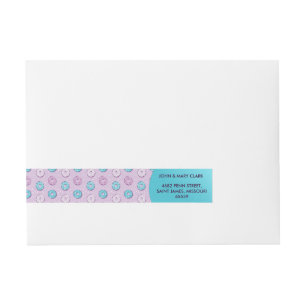 Doughnuts pop art cool pink turquoise pattern wraparound address label