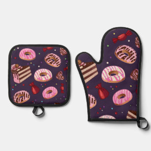 Doughnuts Print Oven Mitt & Pot Holder Set