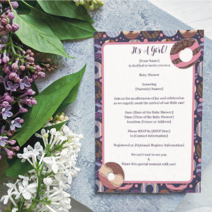 Doughnuts Purple Baby Girl Shower Invitation