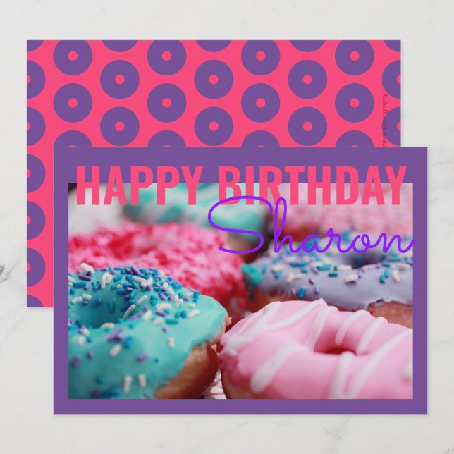 Doughnuts Purple Birthday Greeting Card (Front/Back)