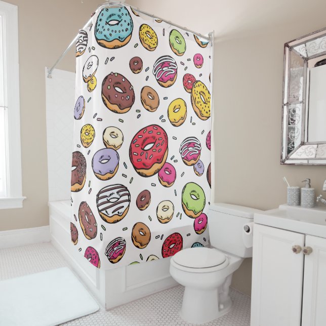 Doughnuts seamless pattern shower curtain (In Situ)