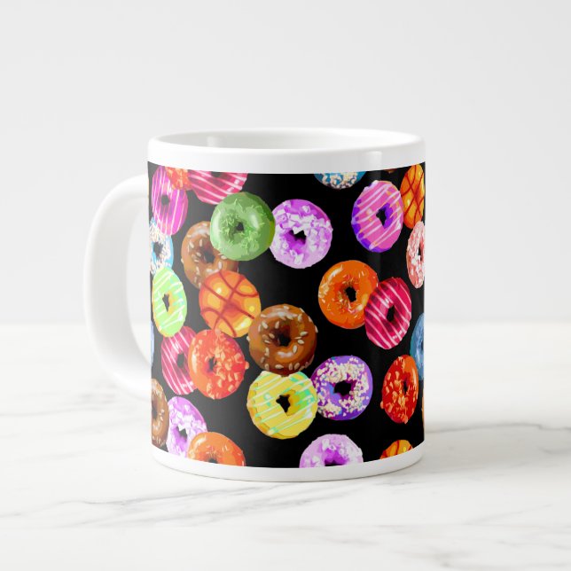Doughnuts seamless pattern + your backgr. & ideas large coffee mug (Front Left)