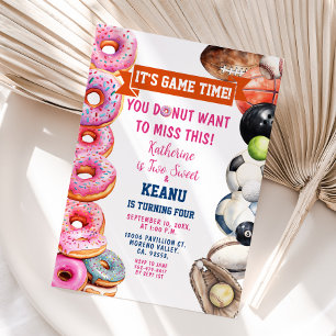 Doughnuts Sports Balls Siblings Joint Birthday Par Invitation