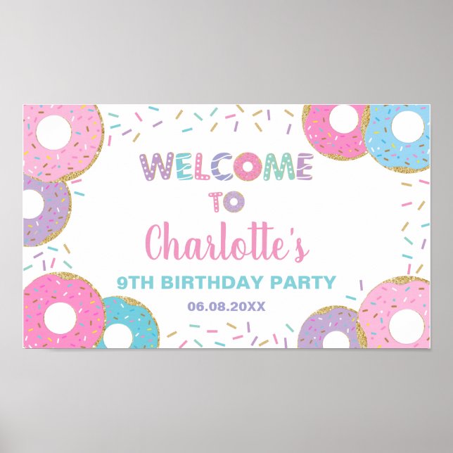 Doughnuts Sprinkles Birthday Baby Shower Welcome S Poster (Front)