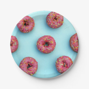 doughnuts sprinkles on doughnuts pink blue bright paper plate