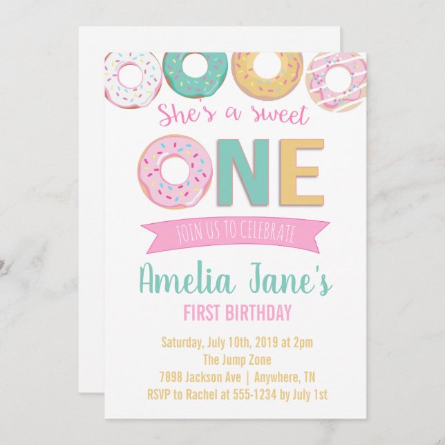Doughnuts Sweet One First Birthday Invitation (Front/Back)