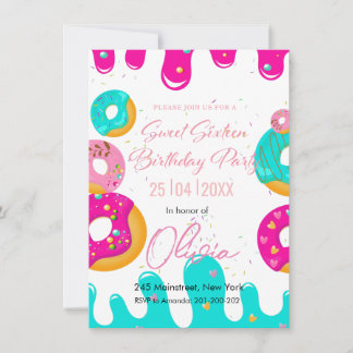 Doughnuts sweet sixteen birthday invitation