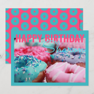 Doughnuts Teal Birthday Greeting Card